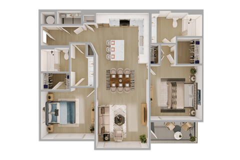 Floor plan for 2 beds, 2 baths, 1141 sqft